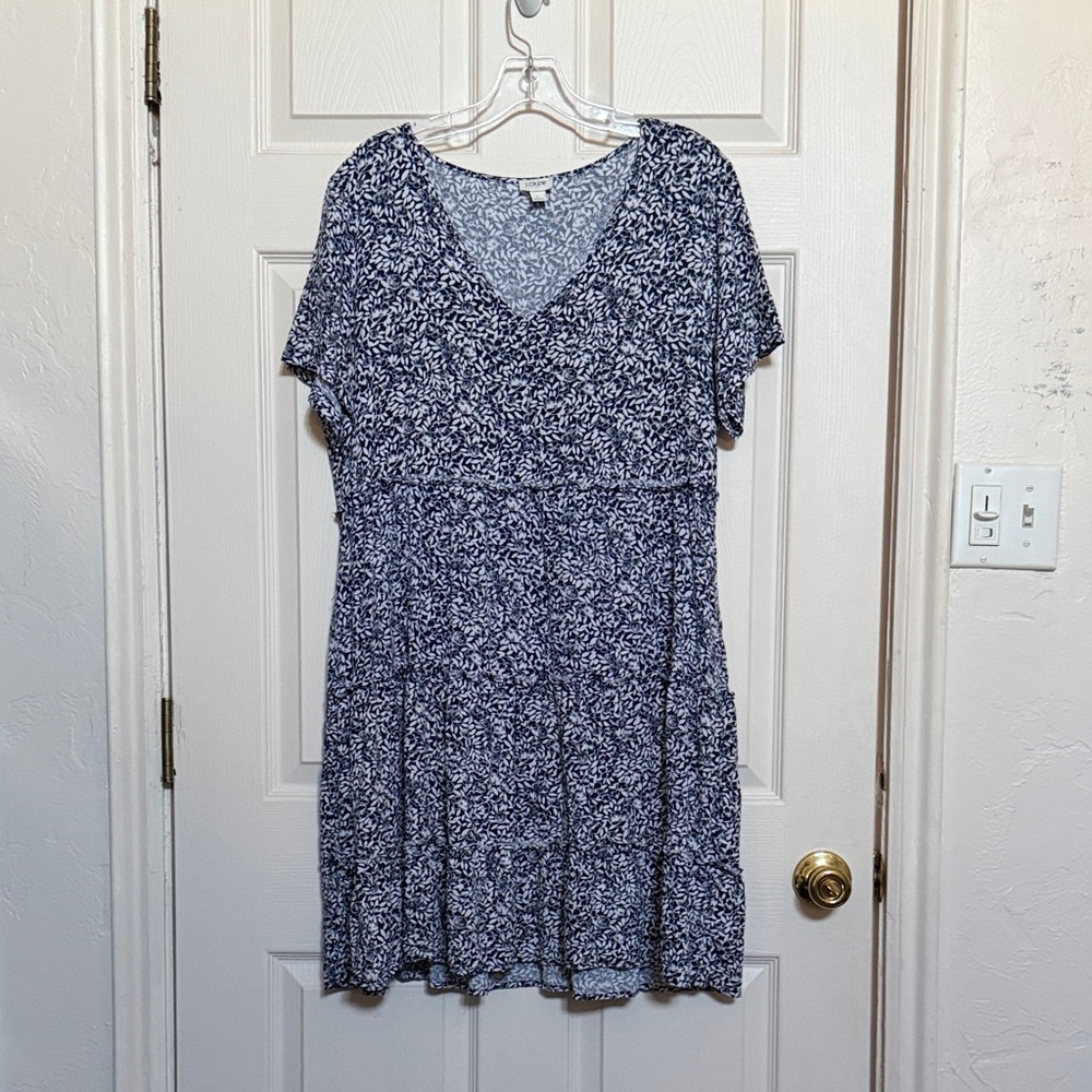 Blue and White Floral Short Sleeve Women's Dress